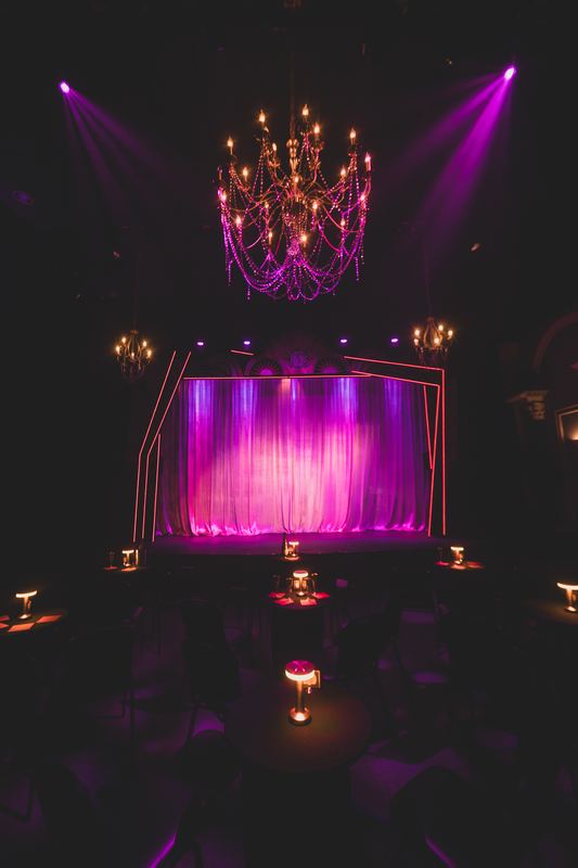 Chandelier and curtain before the show